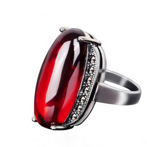 Buy cheap Thai Sterling Silver Oval Created Garnet Marcasite Ring (R121402) product