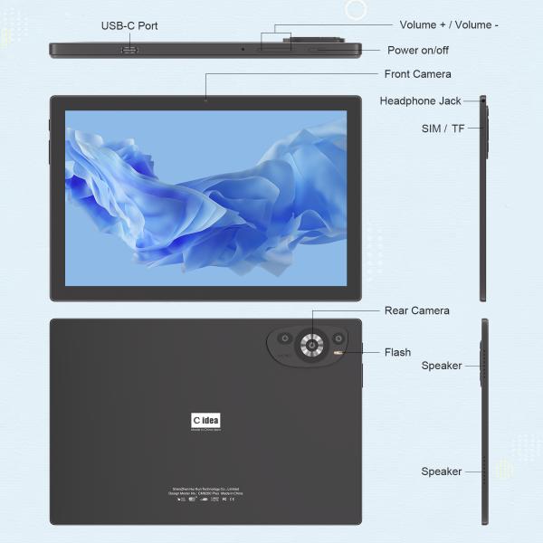 C Idea 10.1 Inch 5G Tablet With Sim Support Keyboard Educational Android Tablet Pc M8200 Plus Black