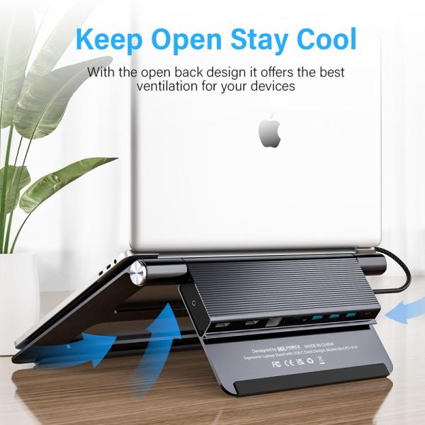 10 In 1 USB C Docking Station With Laptop a laptop Adjustable And Foldable Stand