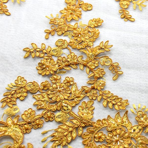MDX Golden Sequin Net Embroidery Lace 135cm Width For Textile