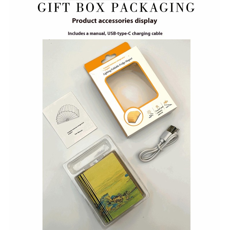 Free Sample Mini Foldable Luminous Book Light Suction Creative Fridge Magnet Design Promotional Business Gift Souvenir Shop