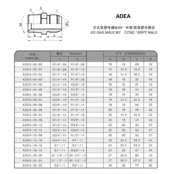Gas Male JIS Hydraulic Fittings Adapter 60 Degree BSPT Pipe Thread Adapter