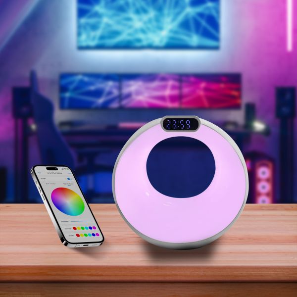 RGB Smart Wireless Charging Desk Lamp Mini Bedside Table Speaker Alarm Clock Bluetooth Night Light