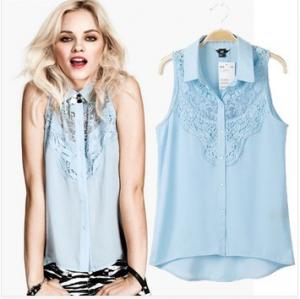 Buy cheap women Chiffon shirt Sleeveless chiffon shirt Lace decoration hollow out women shirt product