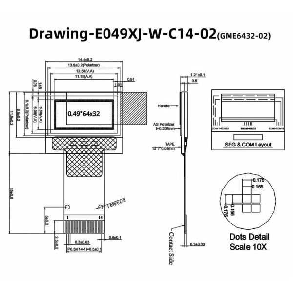 0.49”OLED Display Module with 64x32 Resolution and I2C Interface