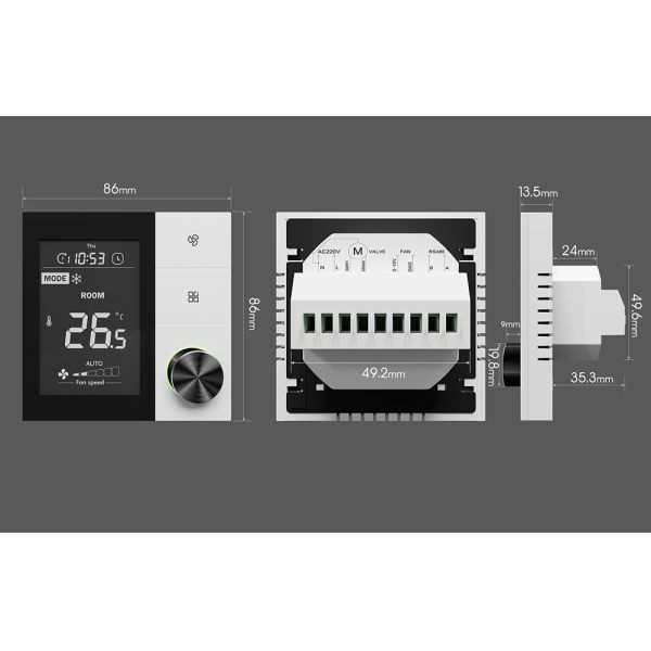 Knob Touch Button LCD Screen 2/4 Pipes Fan Coil Unit FCU Thermostat Controller