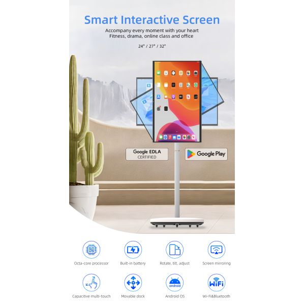 Portable TV On Wheels Smart Touch Screen 24 Inch 27 Inch 32 Inch
