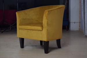 China Yellow Modern Plush Velvet Tub Armchair Timber Frame Wooden Feet For Office Living Room on sale