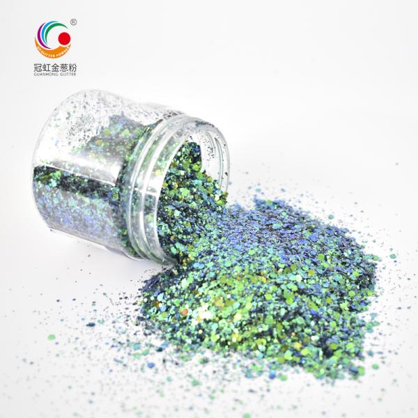 Party Makeup Compatible PET Charming Solvent Resistant Chameleon Glitter Powder Mixes with Mix Sizes and Hexagon