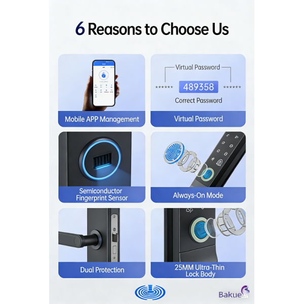Ultra-thin 25mm Smart Digital Door Lock with Multiple Unlock Methods and Unlimited User Capacity