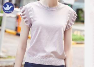 Buy cheap Ruffle Drop Short Sleeves Womens Knit Pullover Sweater Stripes Summer product