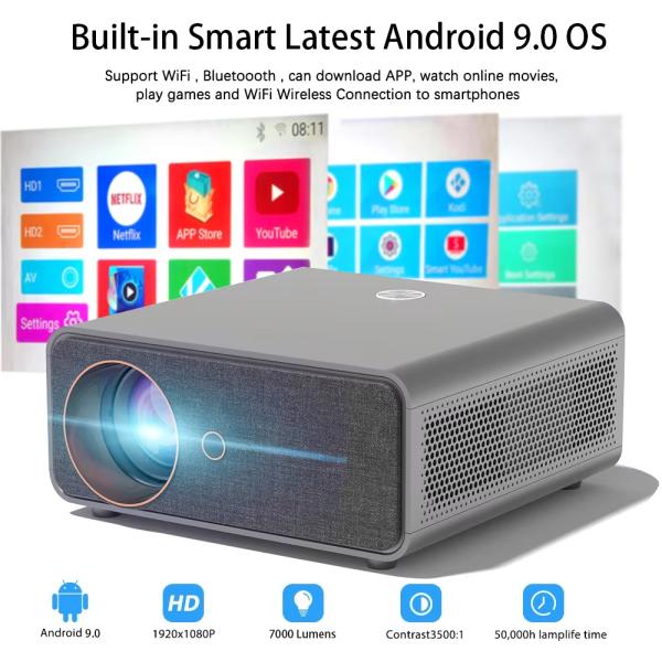 Dark Gray Education Projector Android 9.0 High Bright Smart FHD 4K Office Projector