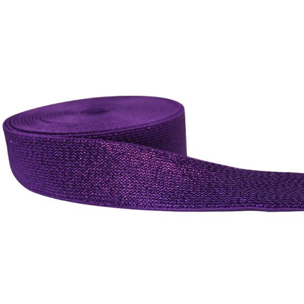 Woven 40mm Metallic Waistband Elastic Purple Silver Glitter Elastic