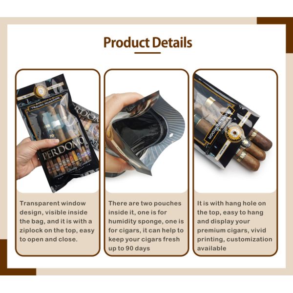 Tear resistant and puncture resistant cigar packaging bag customizable color durable packaging solution for cigar safety