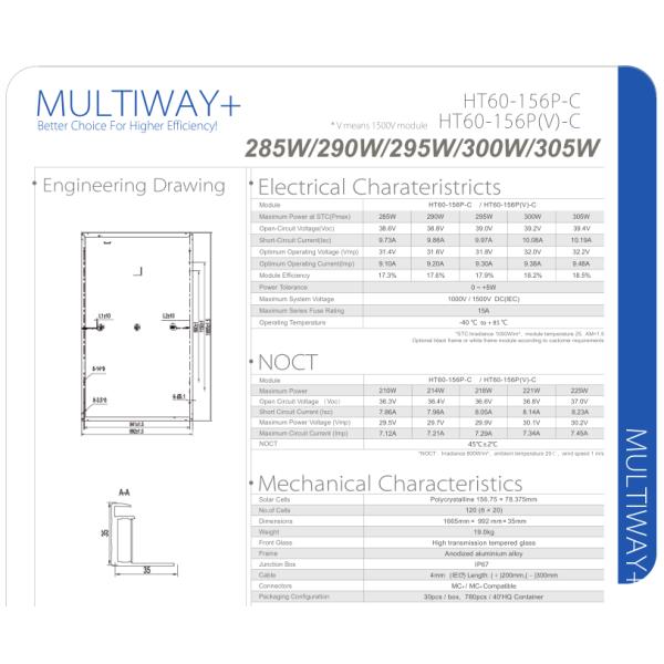 Home Application PV Solar Panels Solar Mount On Grid Polycrystalline PV Solar Panel 285w 290w 295w 300w 305w