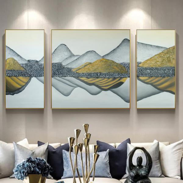 Modern Triptych Wall Decor Hand Painted Oil Painting on Textured Canvas in Colorful Landscape Design
