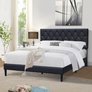 Buy cheap Twin Size Upholstered Bed Frame Black Leather Adjustable Headboard Tufted Buttons product