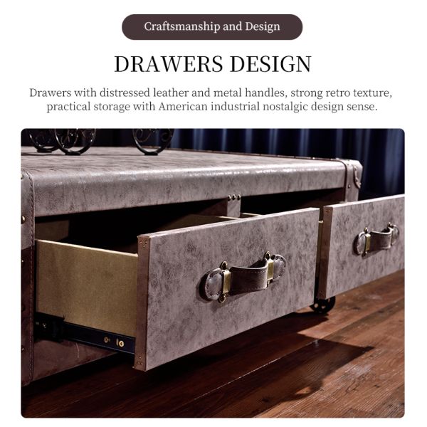 Nidea #8649 American Retro Old Leather Suitcase Double Drawer Coffee Table Cabinet Whiskey Bar Hotel Personalized Handmade Coffee