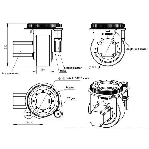 Load 5000kg Planetary Reduction Heavy Duty Robot Wheels Motor Drive Wheel For AGV