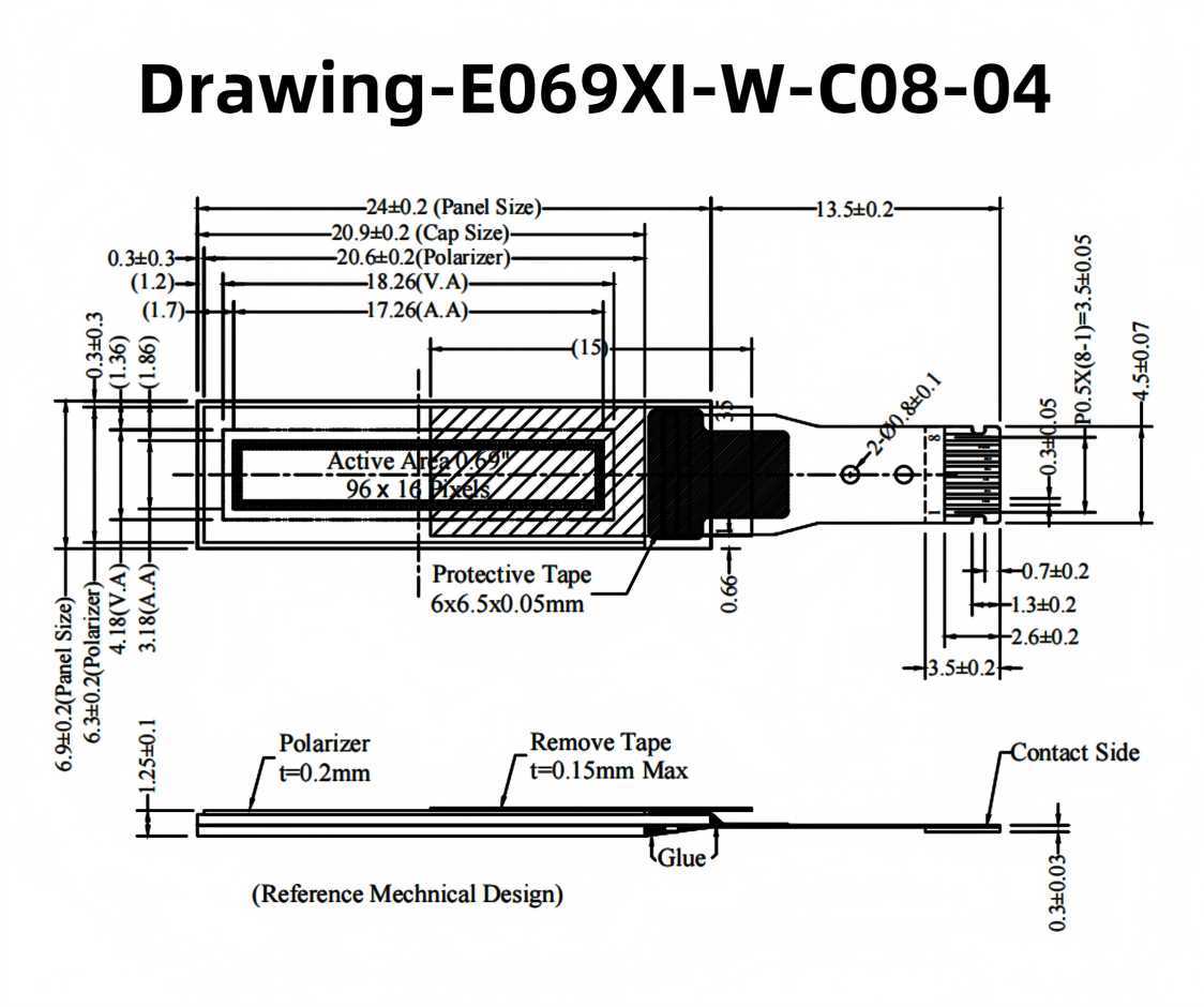0.69 Inch OLED Display Module with 96×16 Resolution and I2C Interface