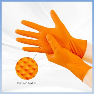 Buy cheap Orange Disposable Nitrile Work Gloves Powder Free Diamond Texture Industrial Nitrile Gloves product
