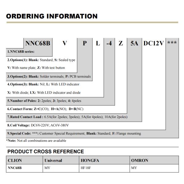 NNC68B-2Z 3Z 4Z with switching capability up to 10A miniature pcb industrial control dc12v relay