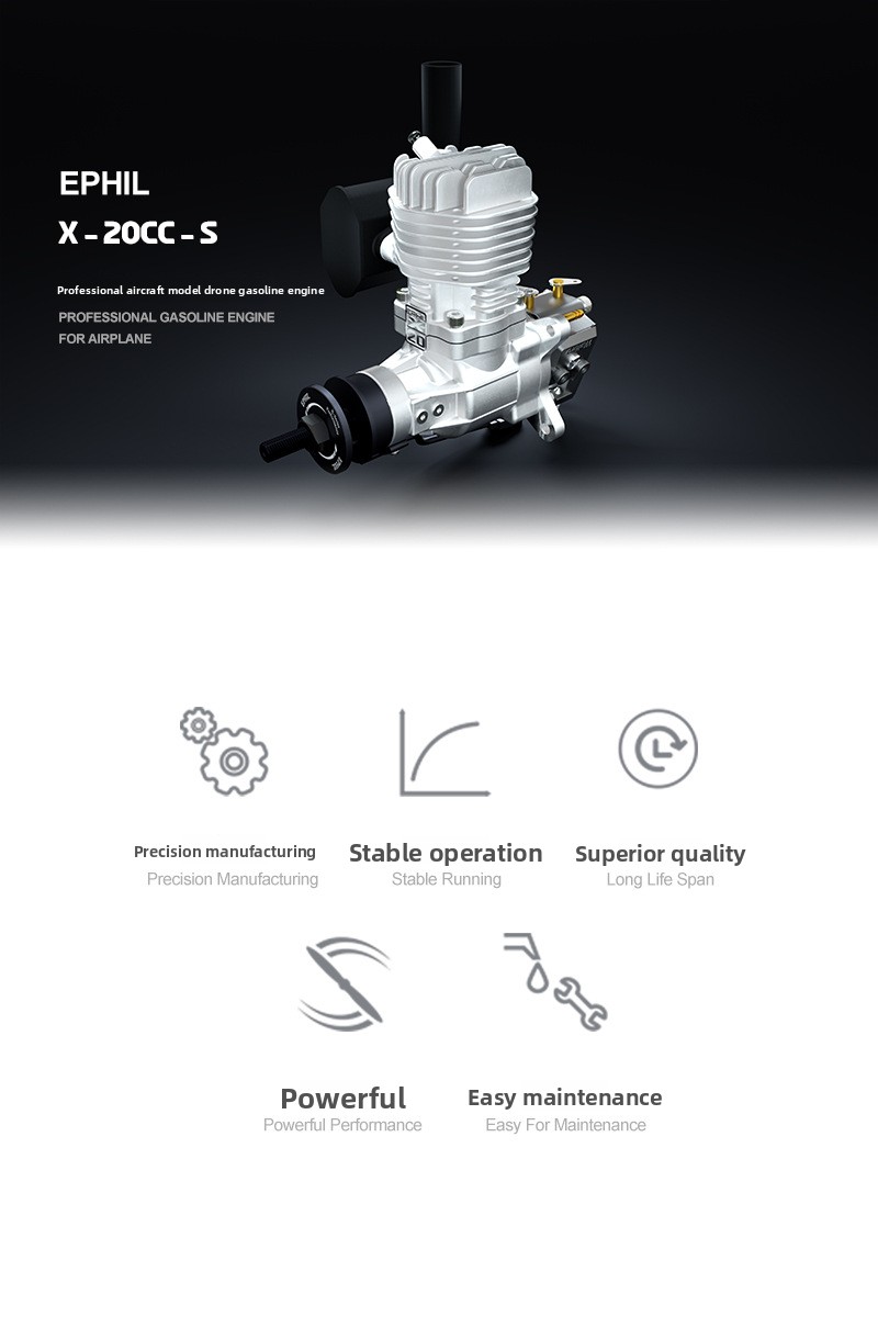 X-20Cc-S Model Aircraft Single-Cylinder Two-Stroke Side-Displacement Fixed-Wing Gasoline Engine Durable Metal Construction