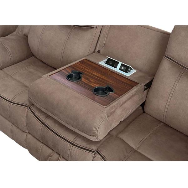 Recliner Sofa set with Dropdown Table and Drawer and Storage Box, Brown Fabric-like vinyl
