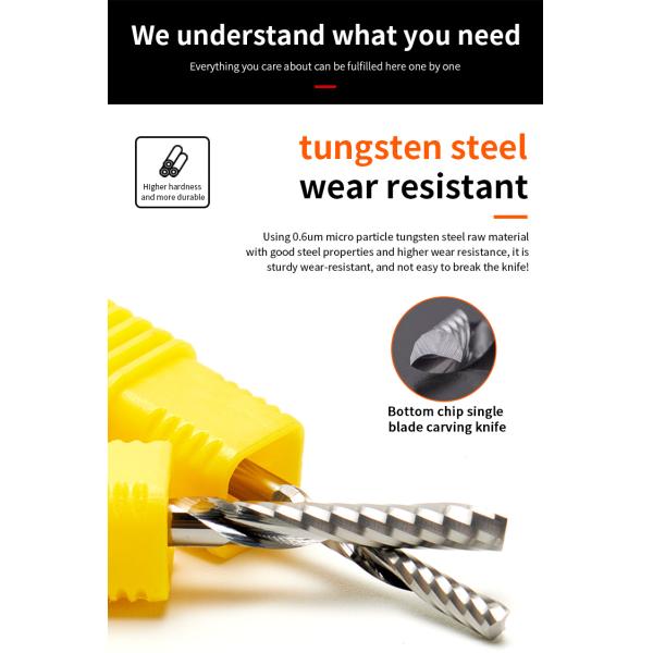 3.175mm Solid Carbide Single O Flute Downcut Spiral Endmill 1F Milling Cutter for Acrylic MDF Aluminum Wood Down-Cut Router