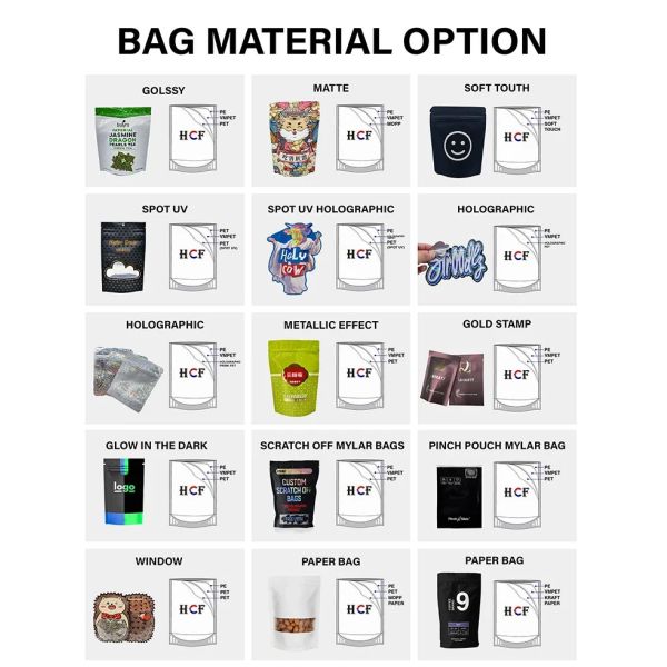 Stand Up Pouch PE AL Plastic Bag Custom Made Local UV Dumb Bright Holographic Effect Dense Self Supporting Food Grade Mylar Bag