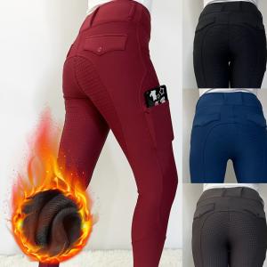 China 2XS - XL Winter Thickening Warm Women Equestrian Pants High Elastic Red on sale