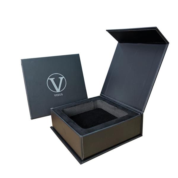 Recycled Materials Magnetic Gift Box with Black Matte Silver Stamp Logo and EVA Insert
