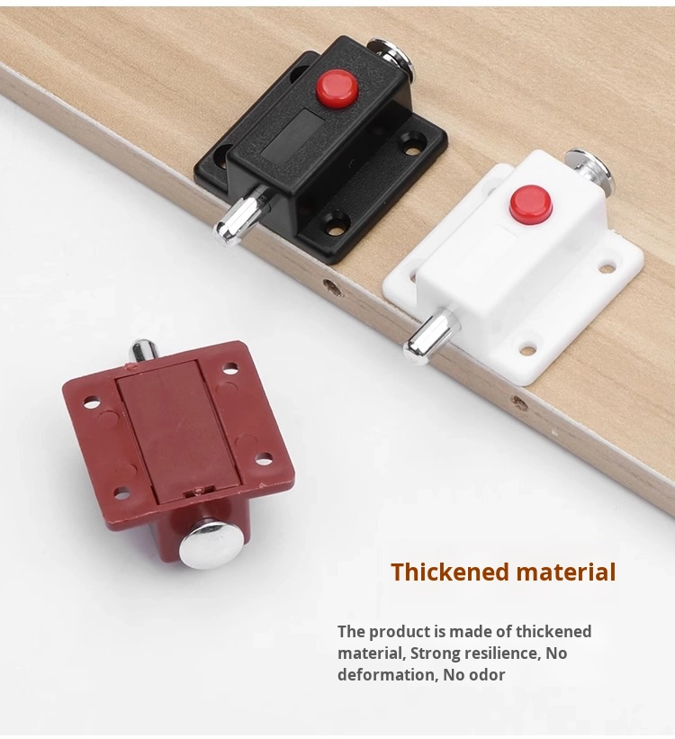 Automatic Modern Durable Button Latch Cabinet Surface-Mounted Plastic Bolt Lock Catch Furniture Hardware Pin Spring Latch