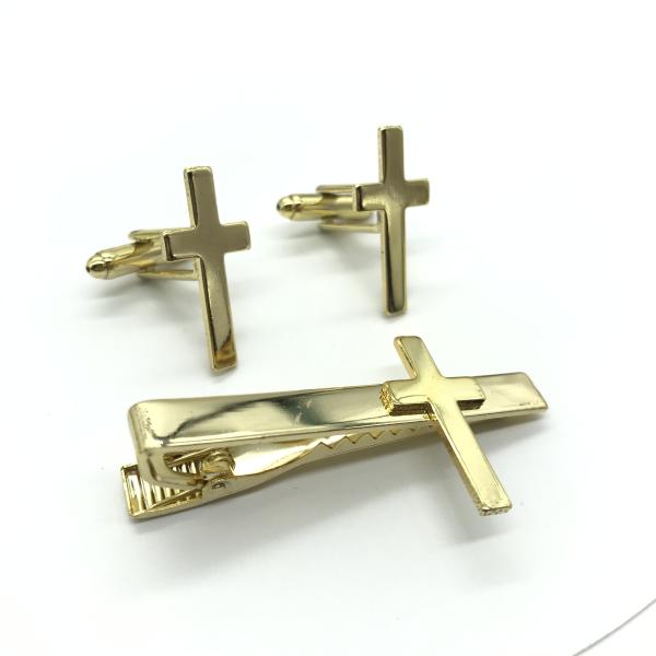 Shiny Gold Cross Cufflinks , Shirt Suit CuffLinks Mens Accessories