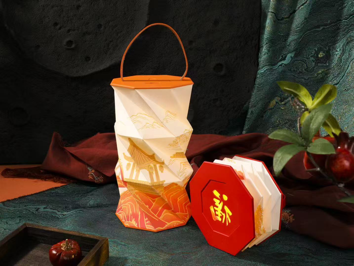 Hollow Folding Crinkle Paper Lamp Wireless Floor Standing Silkscreen Printing