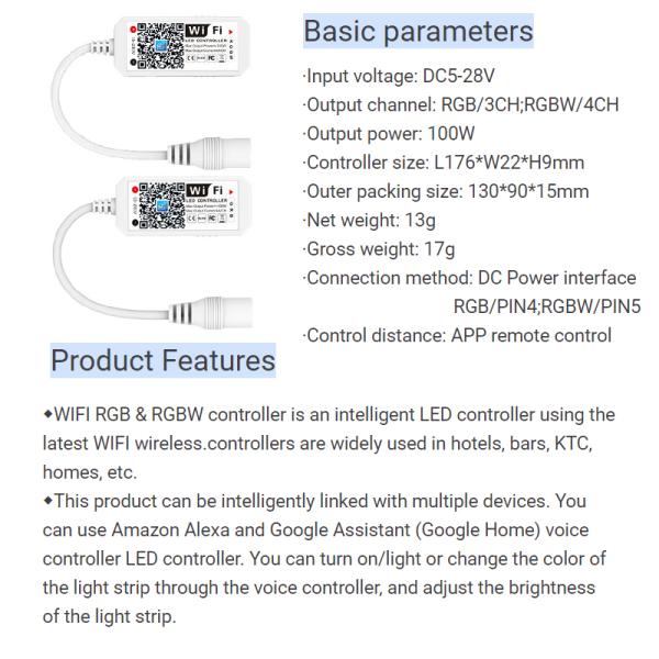 Mini RGB Wifi LED Strip RGBW Controller For Music Voice Mobile APP Timing