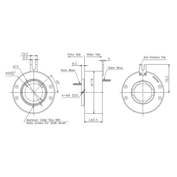 High Precision Through Hole Slip Ring 50mm Center Hole For Power Signal Transmitting