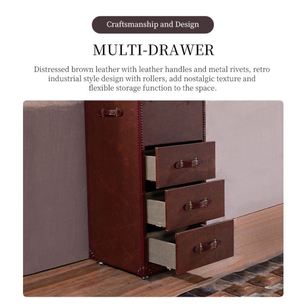 Vintage Brown Handmade Durable American-Style Retro Leather Side Table for Living Room Hotel Coffee Shop Bars