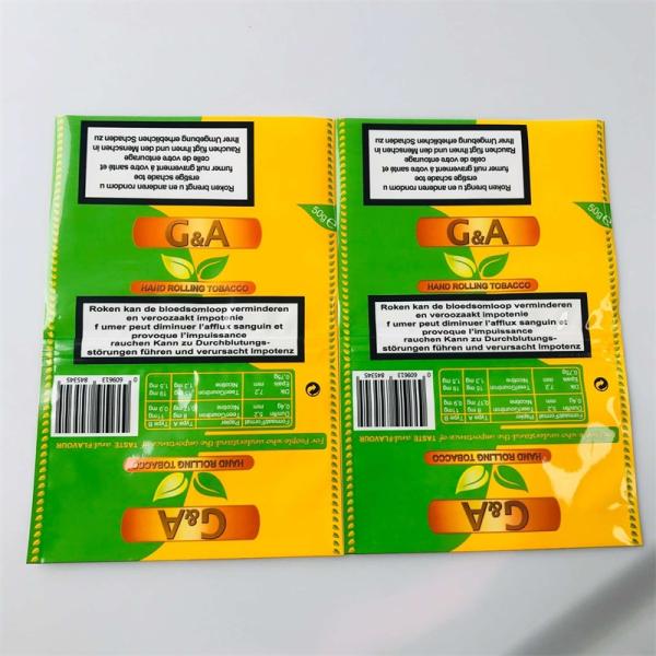 Eco Friendly Recyclable Plastic Rolling Tobacco Packaging Baccy Pouch With Zipper