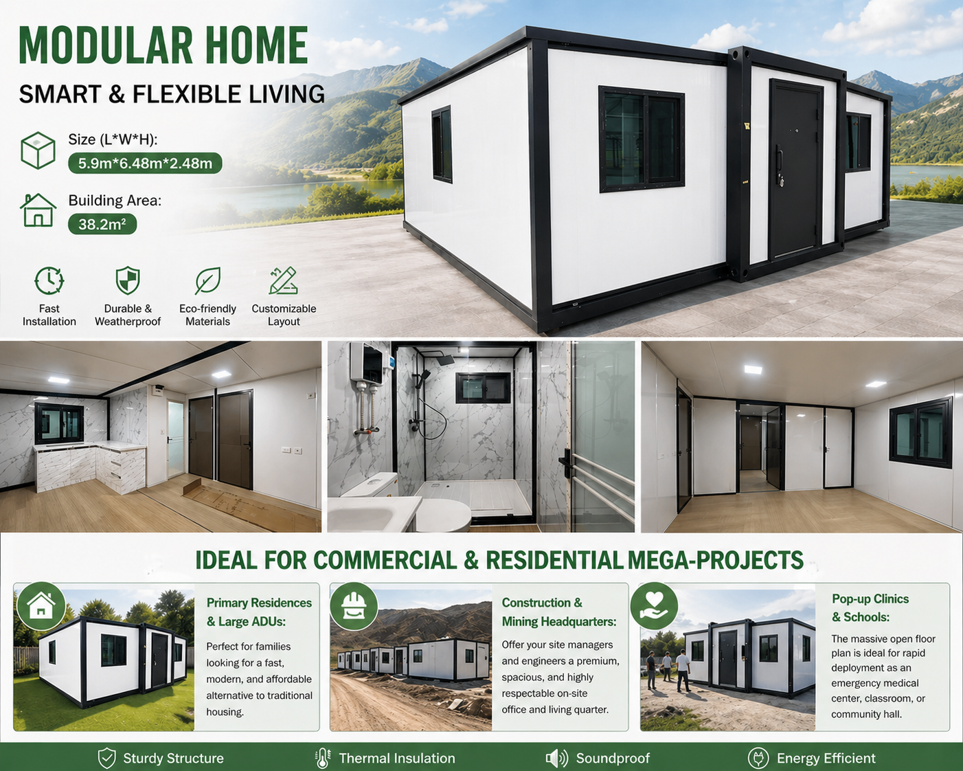 40ft Premium Expandable Container House: 73.4m² Modern Modular Home