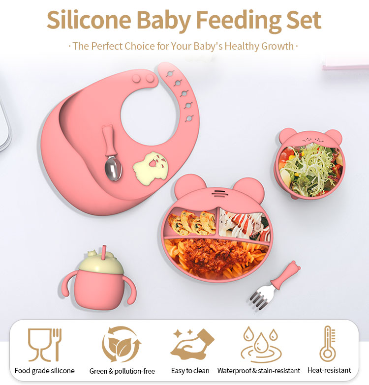 Trending Silicone Cutlery Tableware Eco Friendly Suction Feeding Bpa Free Divided Suction Heat-Resistant Food Grade Cute Baby