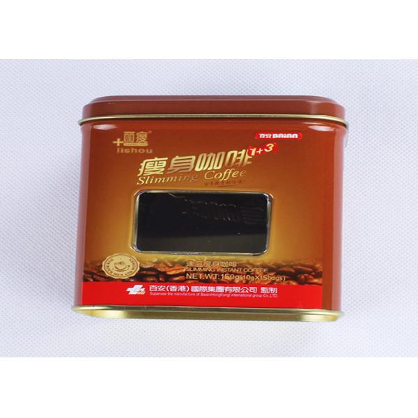 Custom Logo Printed Metal Coffee Tins , Embossed Square Coffee Tins With Clear Window
