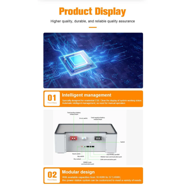 Hybrid Inverter Modular Stackable LiFePO4 10kw Stackable Home Solar Energy Storage System