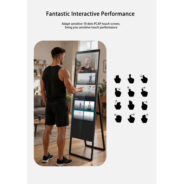43" Smart Fitness Mirror 700nits High Brightness Interactive 10-Point Touch Magic Mirror Commercial Signage Kiosk OEM