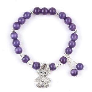 China Gemstone Purple Cat Eye With Bear Handmade Round Shape Stretch Bead Bracelet For Jewelry Gift on sale