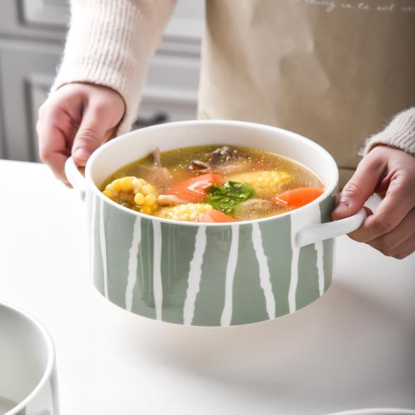 Business Gifts Modern Customized Ceramic Ramen Bowl Set With Handles Blue And Green