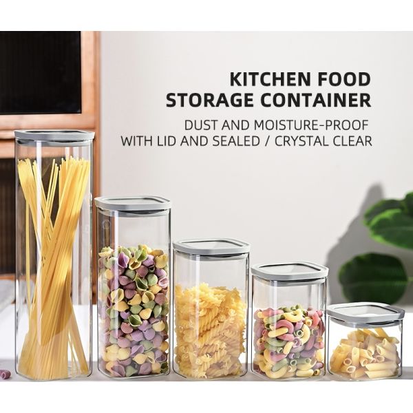 Clear Airtight Borosilicate Glass Jars For Pasta Rice Sugar Coffee Beans Custom Packing