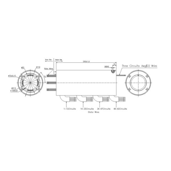 60mm Hole Dia Slip Ring of 58 Circuits Precious Metal Contact