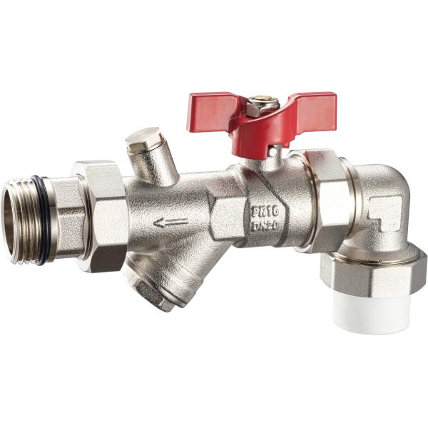 3605 3607 Angle Coupling Nickel Plated Brass Ball Valve w/ Meter Outlet & Built-in Strainer & Optional Brass Drain Valve