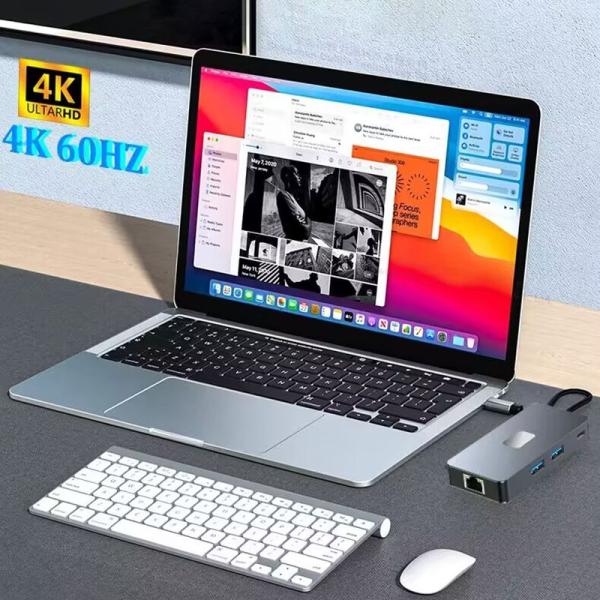 8-In-1 Multiport Adapter USB-C Hub With HDMI 3 USB3.0 RJ45 And PD Output 5-8 Ports